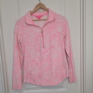 Lilly Pulitzer Pink Patterned Quarter-Zip Sweatshirt